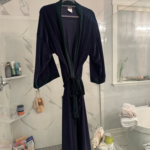 Mens vintage pennmens housecoat ribbed velour velvet one size navy/green - Picture 5 of 15